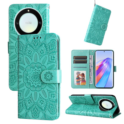 Honor X9a Sunflower Embossed Leather Wallet Phone Case with Kickstand and Card Holder