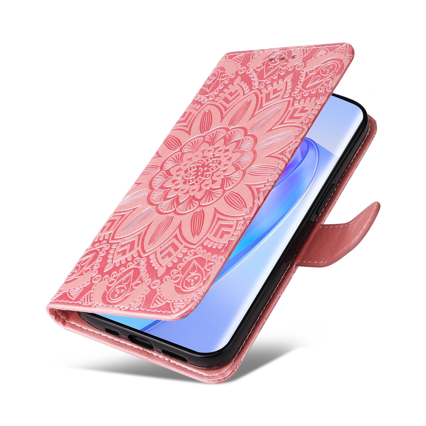 Honor X9a Sunflower Embossed Leather Wallet Phone Case with Kickstand and Card Holder