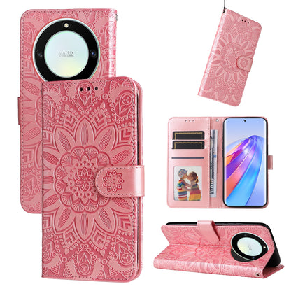 Honor X40 5G Sunflower Embossed Leather Wallet Phone Case with Kickstand and Card Holder