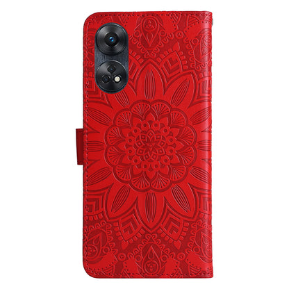 OPPO Reno8 T 4G Sunflower Embossed Leather Wallet Phone Case with Kickstand and Card Holder