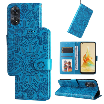 OPPO Reno8 T 4G Sunflower Embossed Leather Wallet Phone Case with Kickstand and Card Holder