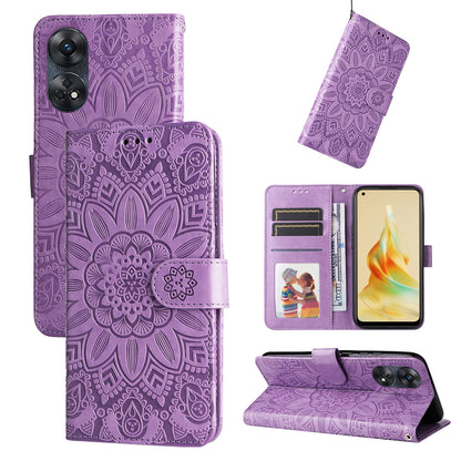 OPPO Reno8 T 4G Sunflower Embossed Leather Wallet Phone Case with Kickstand and Card Holder