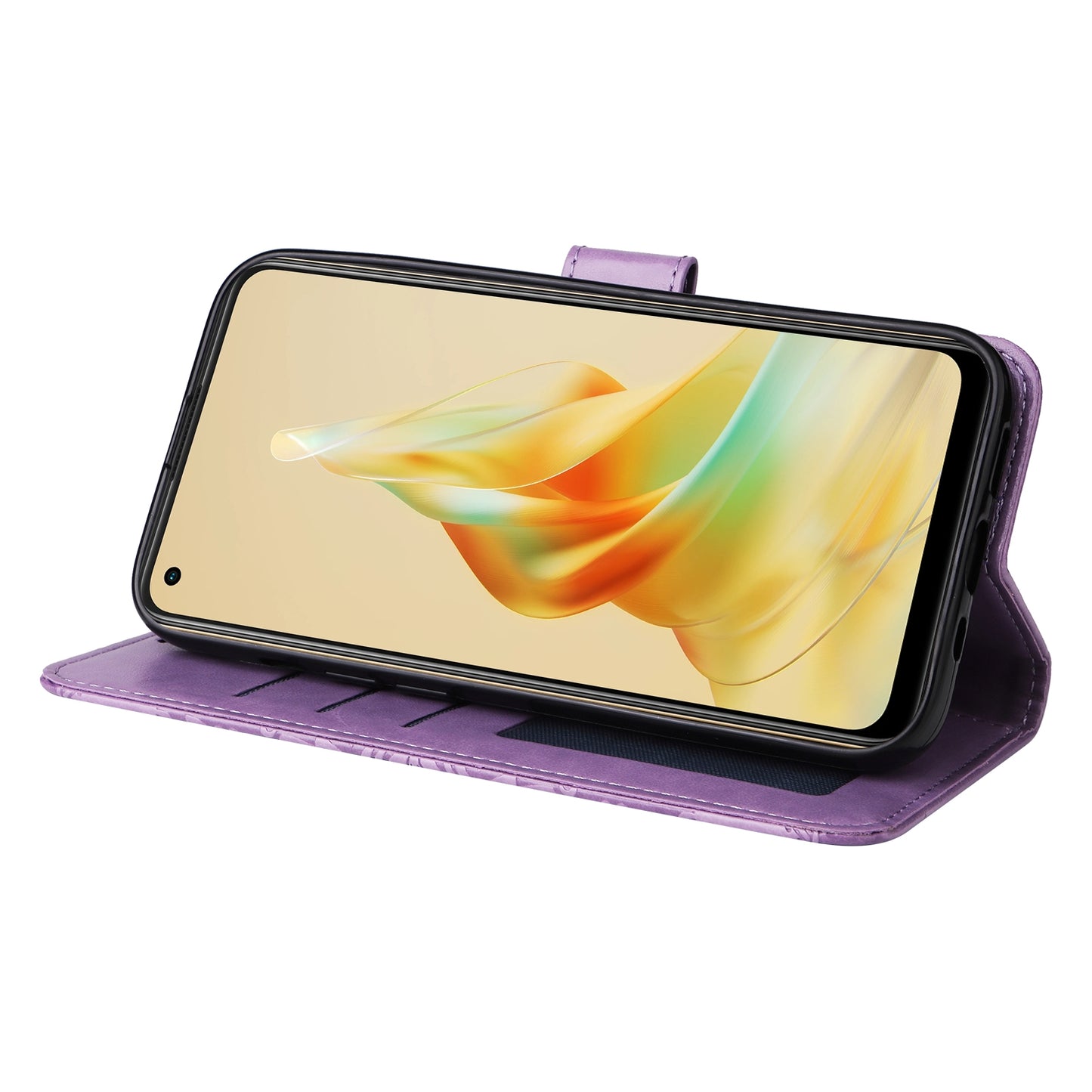 OPPO Reno8 T 4G Sunflower Embossed Leather Wallet Phone Case with Kickstand and Card Holder