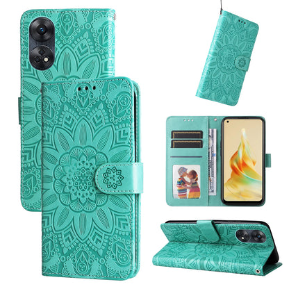 OPPO Reno8 T 4G Sunflower Embossed Leather Wallet Phone Case with Kickstand and Card Holder