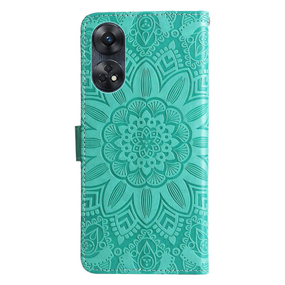 OPPO Reno8 T 4G Sunflower Embossed Leather Wallet Phone Case with Kickstand and Card Holder