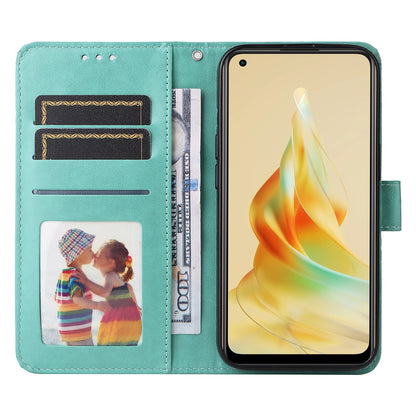 OPPO Reno8 T 4G Sunflower Embossed Leather Wallet Phone Case with Kickstand and Card Holder