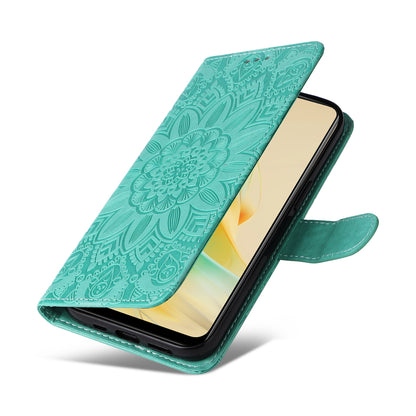 OPPO Reno8 T 4G Sunflower Embossed Leather Wallet Phone Case with Kickstand and Card Holder