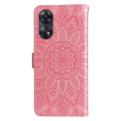 OPPO Reno8 T 4G Sunflower Embossed Leather Wallet Phone Case with Kickstand and Card Holder