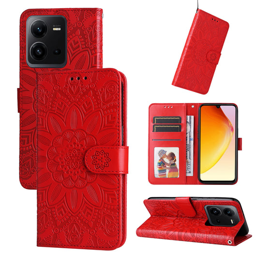 vivo V25e 4G Sunflower Embossed Leather Wallet Phone Case with Kickstand and Card Holder