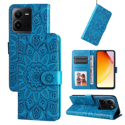 vivo V25 5G Sunflower Embossed Leather Wallet Phone Case with Kickstand and Card Holder