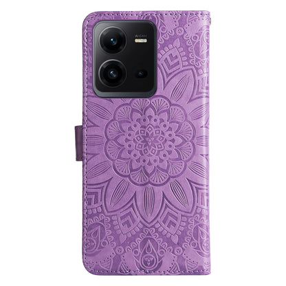 vivo V25 5G Sunflower Embossed Leather Wallet Phone Case with Kickstand and Card Holder