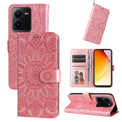 vivo V25 5G Sunflower Embossed Leather Wallet Phone Case with Kickstand and Card Holder