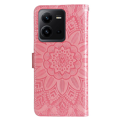 vivo V25 5G Sunflower Embossed Leather Wallet Phone Case with Kickstand and Card Holder