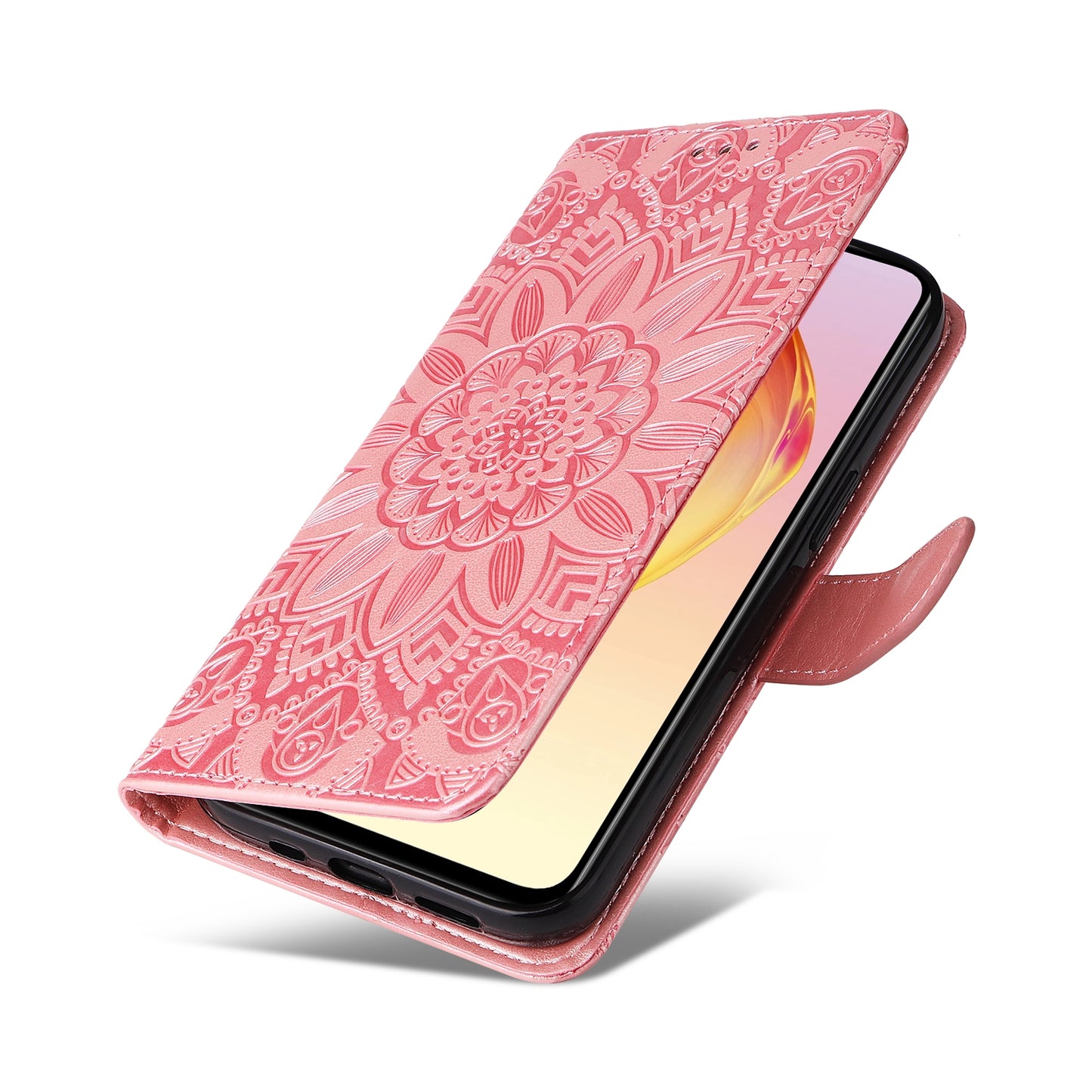 vivo V25 5G Sunflower Embossed Leather Wallet Phone Case with Kickstand and Card Holder