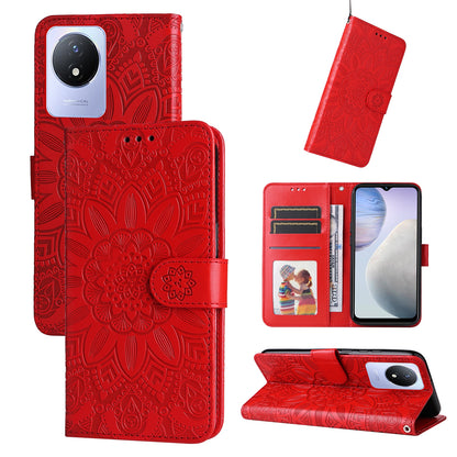 vivo Y02 4G Sunflower Embossed Leather Wallet Phone Case with Kickstand and Card Holder