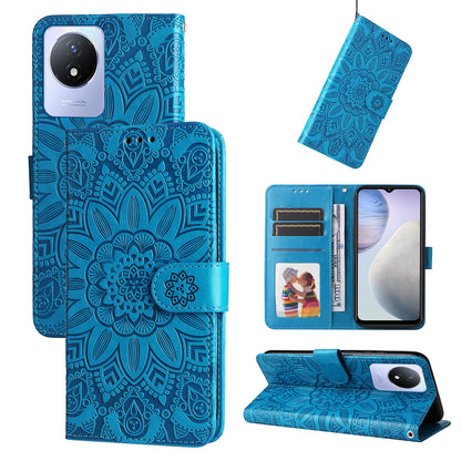 vivo Y02 4G Sunflower Embossed Leather Wallet Phone Case with Kickstand and Card Holder