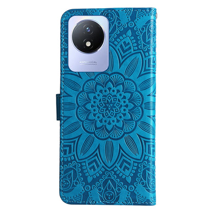 vivo Y02 4G Sunflower Embossed Leather Wallet Phone Case with Kickstand and Card Holder