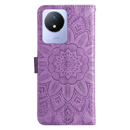 vivo Y02 4G Sunflower Embossed Leather Wallet Phone Case with Kickstand and Card Holder