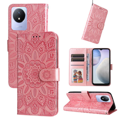 vivo Y02 4G Sunflower Embossed Leather Wallet Phone Case with Kickstand and Card Holder