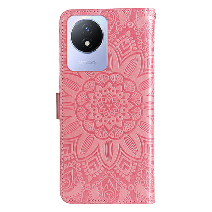 vivo Y02 4G Sunflower Embossed Leather Wallet Phone Case with Kickstand and Card Holder