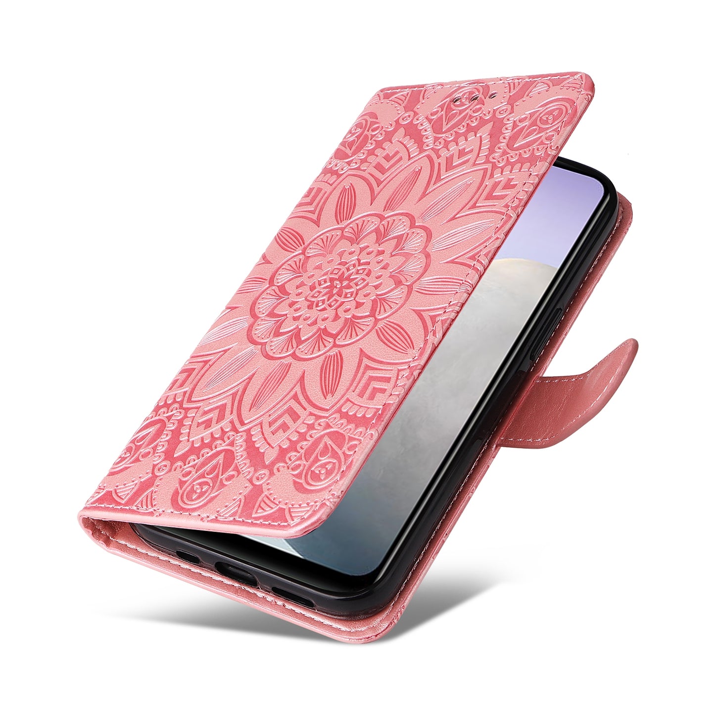 vivo Y02 4G Sunflower Embossed Leather Wallet Phone Case with Kickstand and Card Holder