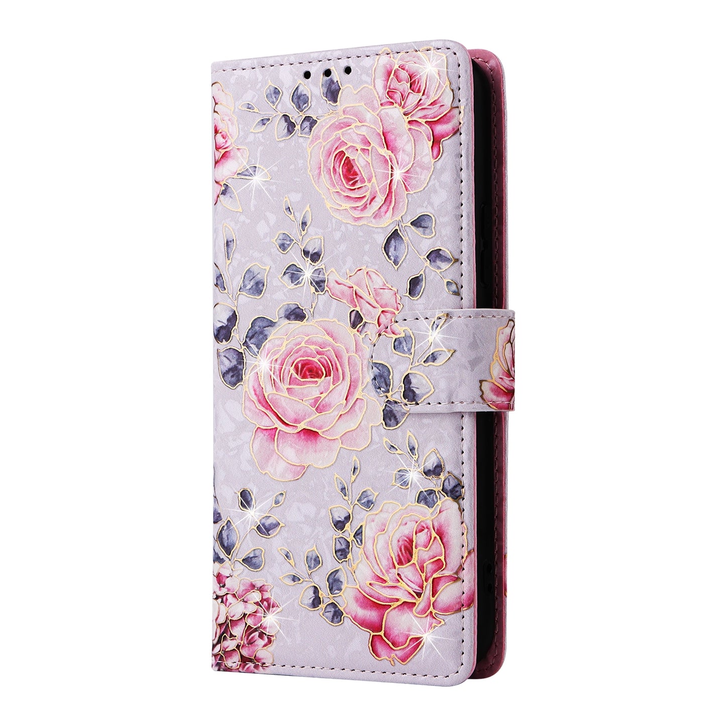 Samsung Galaxy A34 5G Luxury Bronzing Leather Case - Floral RFID Wallet Cover with Stand & Card Slots