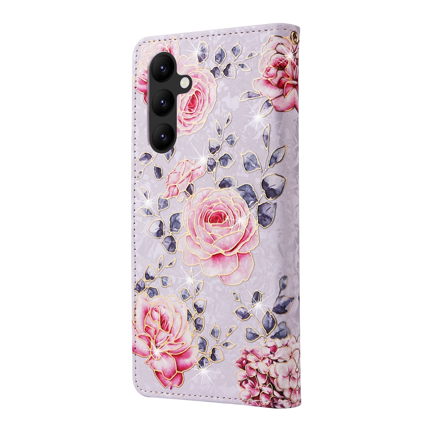 Samsung Galaxy A34 5G Luxury Bronzing Leather Case - Floral RFID Wallet Cover with Stand & Card Slots
