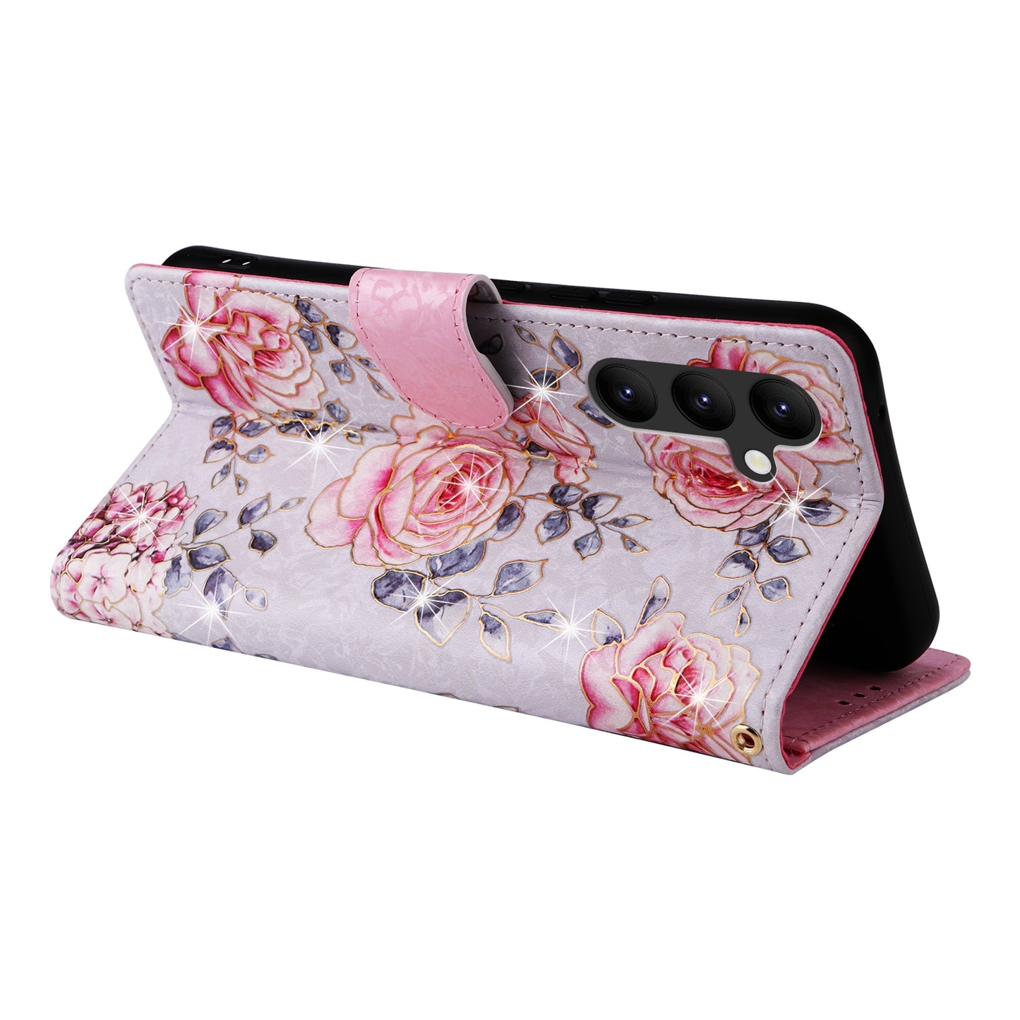 Samsung Galaxy A34 5G Luxury Bronzing Leather Case - Floral RFID Wallet Cover with Stand & Card Slots