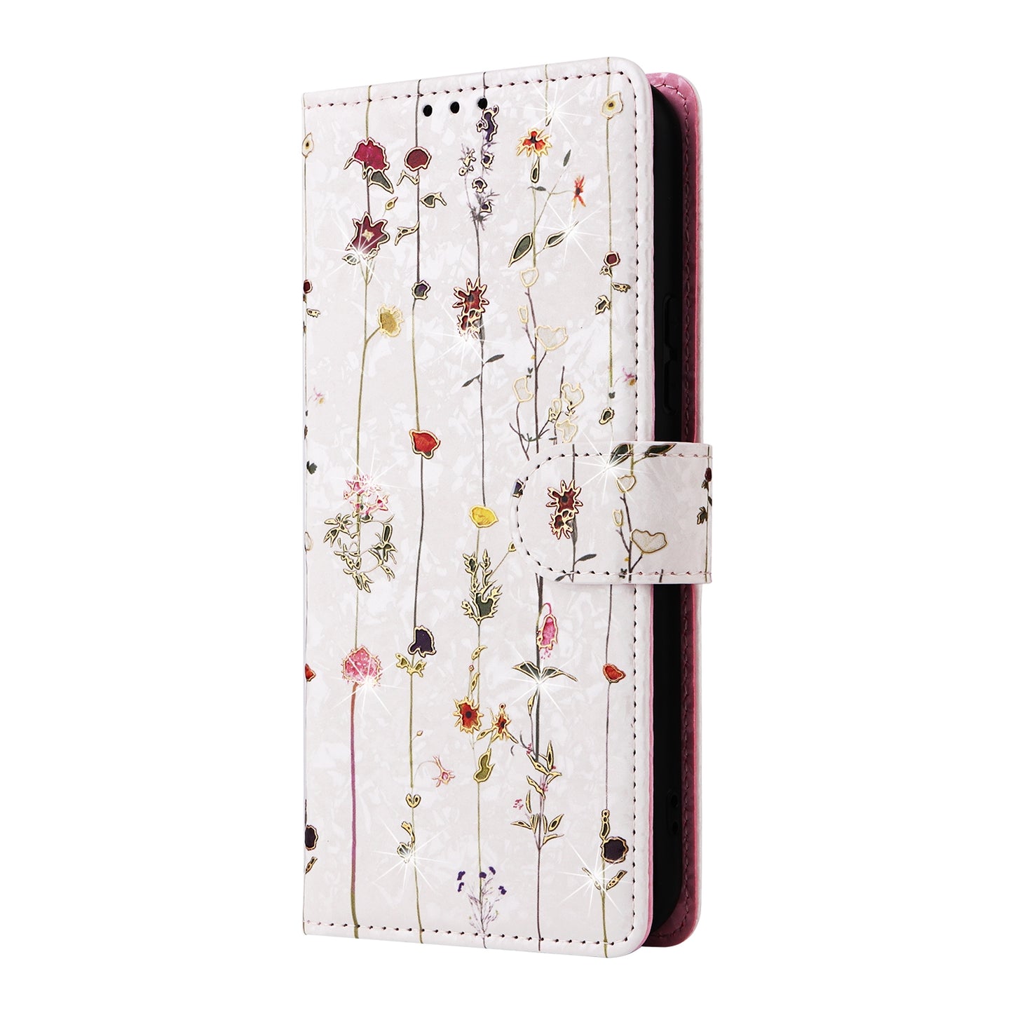 Samsung Galaxy A34 5G Luxury Bronzing Leather Case - Floral RFID Wallet Cover with Stand & Card Slots