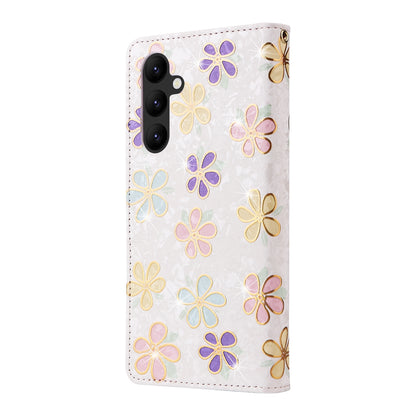 Samsung Galaxy A34 5G Luxury Bronzing Leather Case - Floral RFID Wallet Cover with Stand & Card Slots