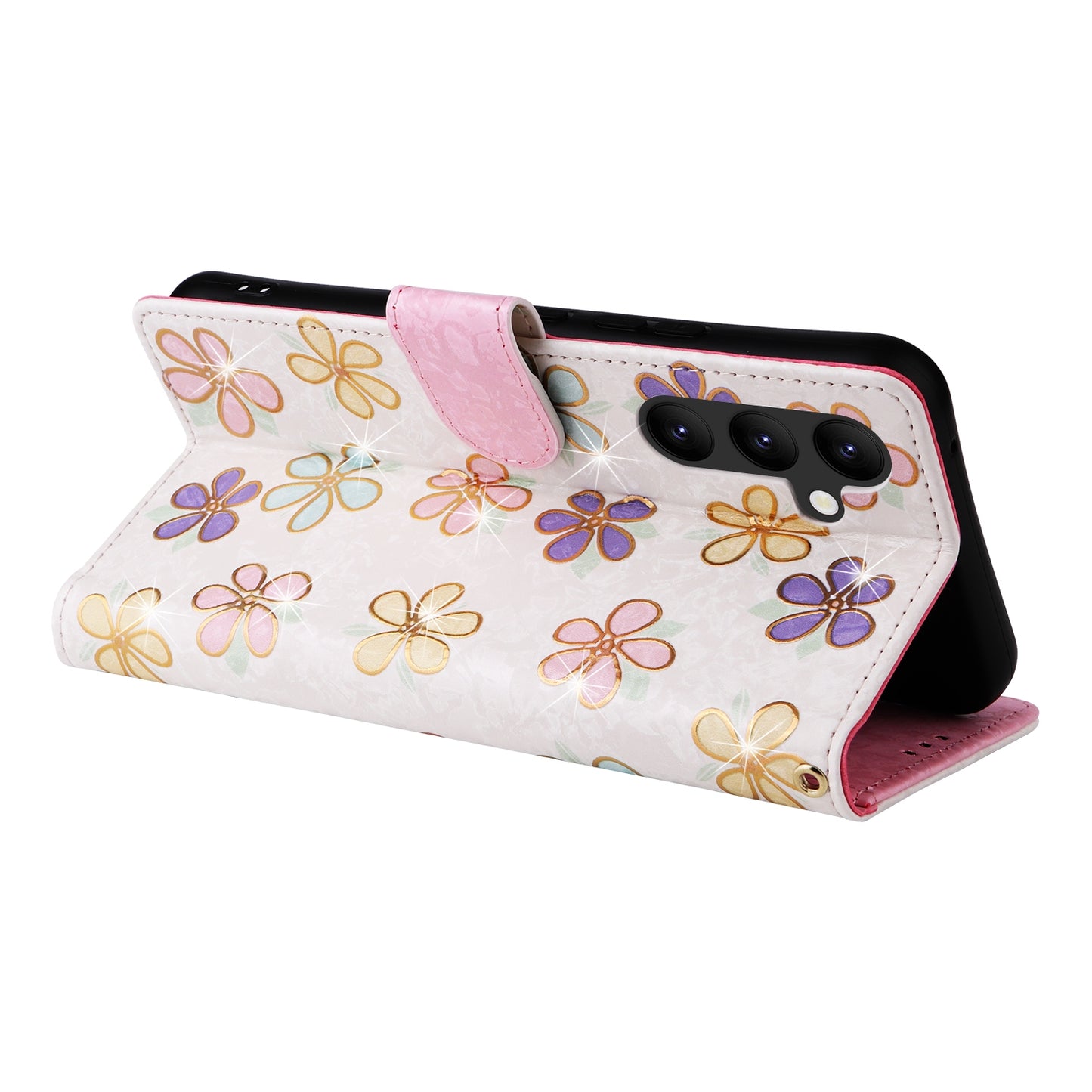 Samsung Galaxy A34 5G Luxury Bronzing Leather Case - Floral RFID Wallet Cover with Stand & Card Slots