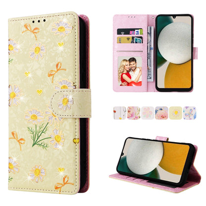 Samsung Galaxy A34 5G Luxury Bronzing Leather Case - Floral RFID Wallet Cover with Stand & Card Slots