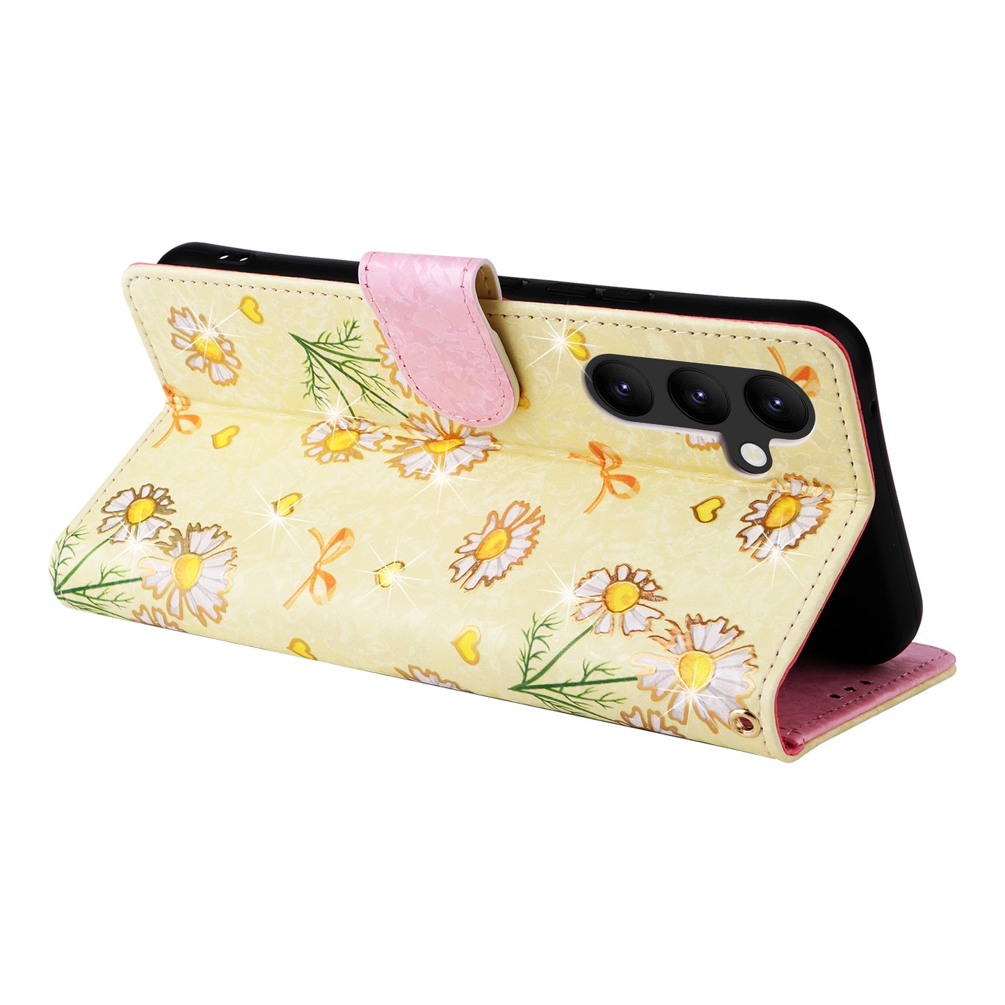 Samsung Galaxy A34 5G Luxury Bronzing Leather Case - Floral RFID Wallet Cover with Stand & Card Slots