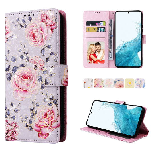 Samsung Galaxy A54 5G Luxury Bronzing Leather Case - Floral RFID Wallet Cover with Stand & Card Slots