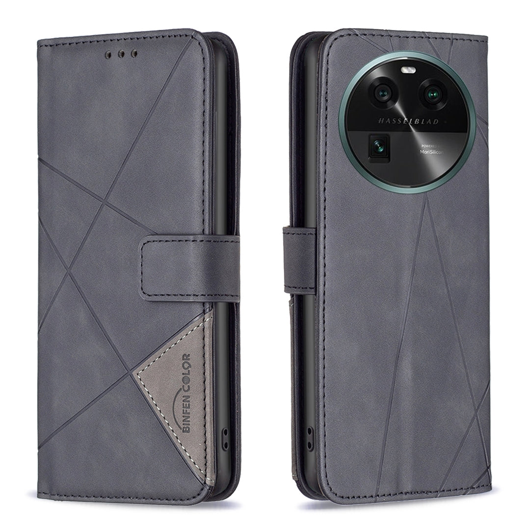 OPPO Find X6 5G Rhombus Texture Leather Phone Case with Magnetic Buckle and Card Holder