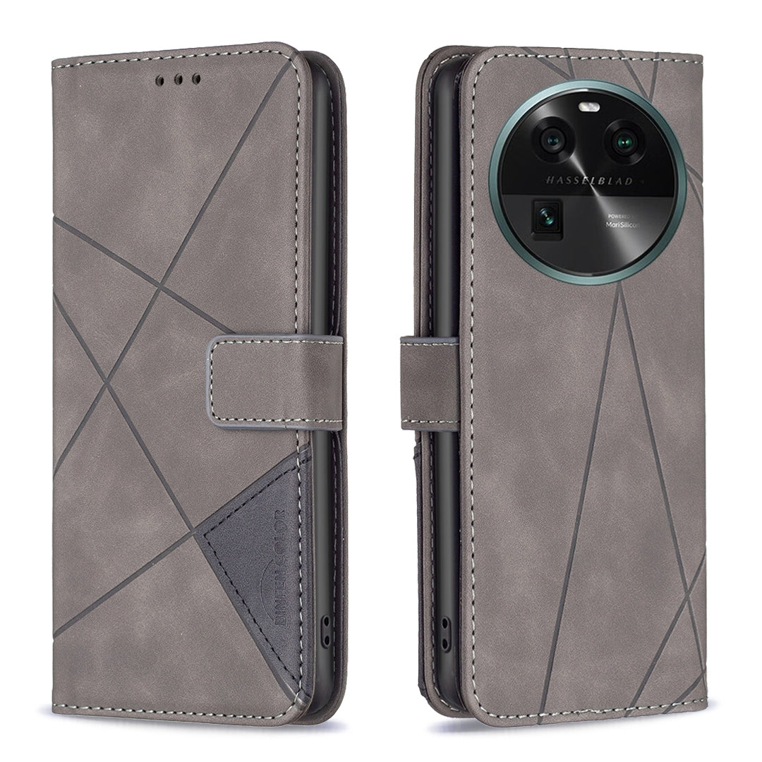 OPPO Find X6 5G Rhombus Texture Leather Phone Case with Magnetic Buckle and Card Holder