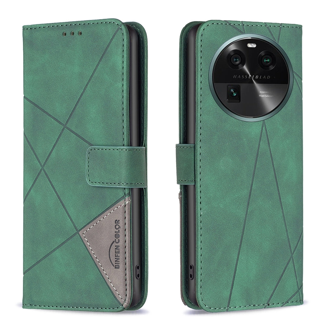 OPPO Find X6 5G Rhombus Texture Leather Phone Case with Magnetic Buckle and Card Holder