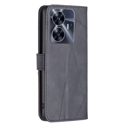 Realme C55 Rhombus Texture Leather Phone Case with Magnetic Buckle and Card Holder