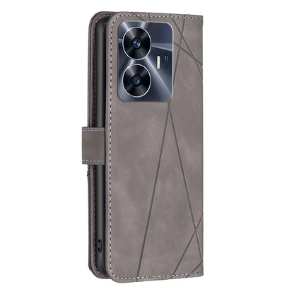 Realme C55 Rhombus Texture Leather Phone Case with Magnetic Buckle and Card Holder
