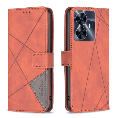 Realme C55 Rhombus Texture Leather Phone Case with Magnetic Buckle and Card Holder