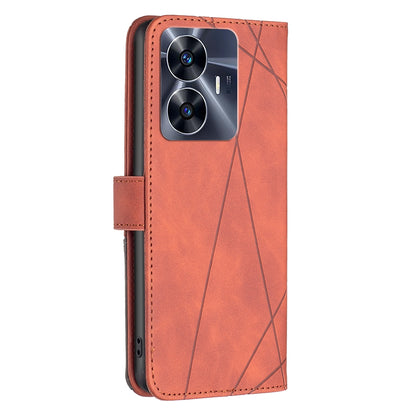 Realme C55 Rhombus Texture Leather Phone Case with Magnetic Buckle and Card Holder