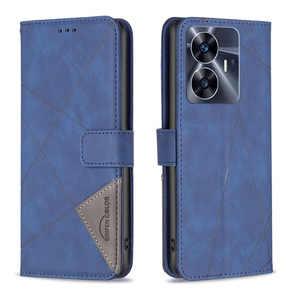 Realme C55 Rhombus Texture Leather Phone Case with Magnetic Buckle and Card Holder