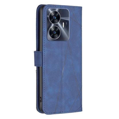 Realme C55 Rhombus Texture Leather Phone Case with Magnetic Buckle and Card Holder