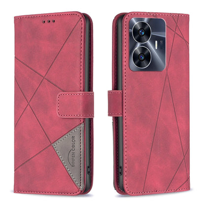 Realme C55 Rhombus Texture Leather Phone Case with Magnetic Buckle and Card Holder