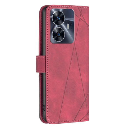 Realme C55 Rhombus Texture Leather Phone Case with Magnetic Buckle and Card Holder