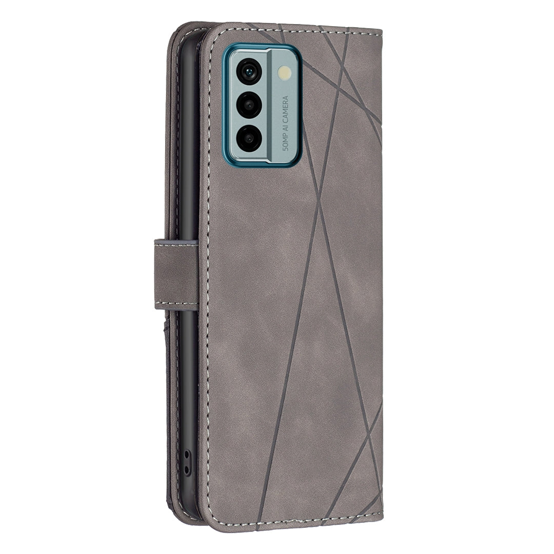 Nokia G22 Rhombus Texture Leather Phone Case with Magnetic Buckle and Card Holder