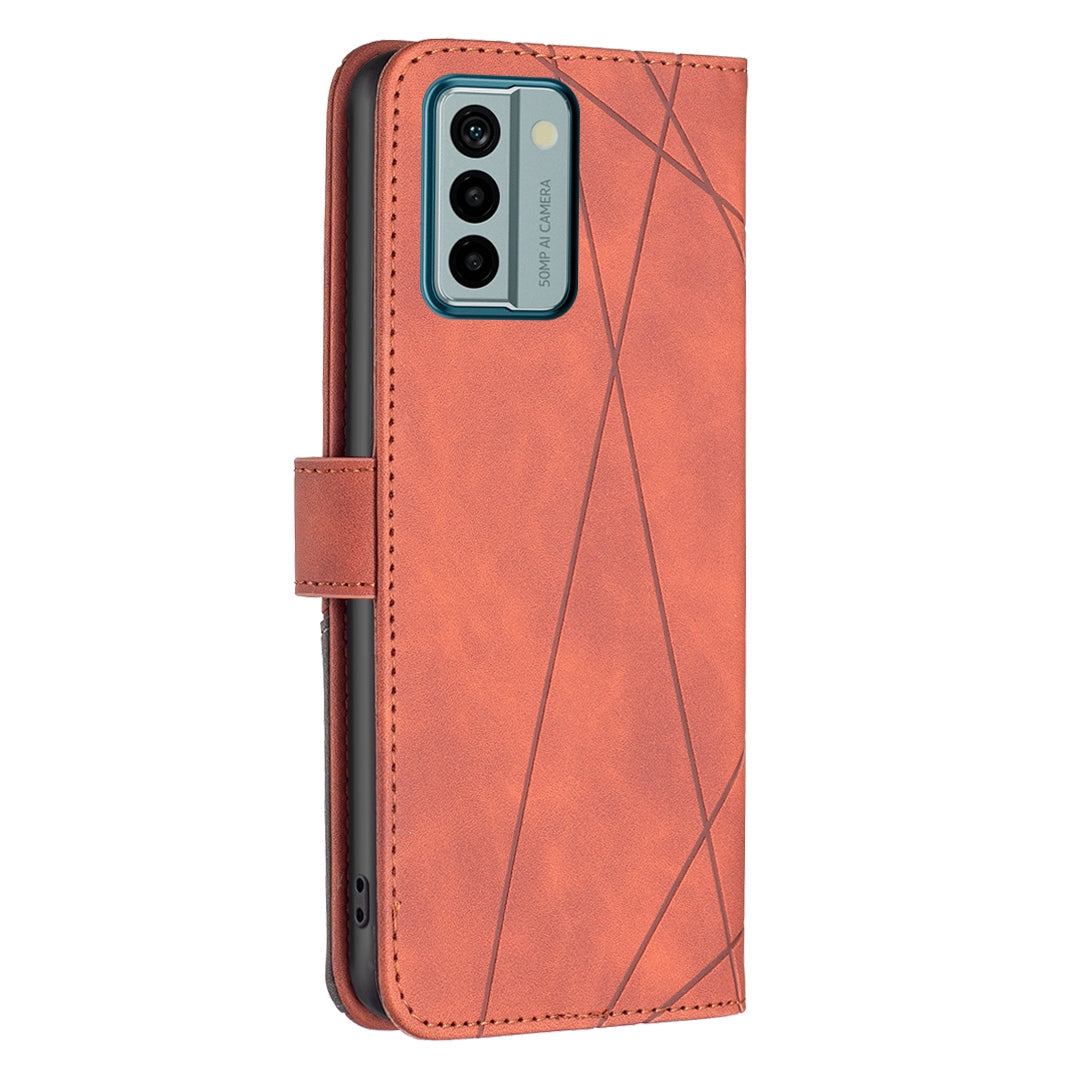 Nokia G22 Rhombus Texture Leather Phone Case with Magnetic Buckle and Card Holder