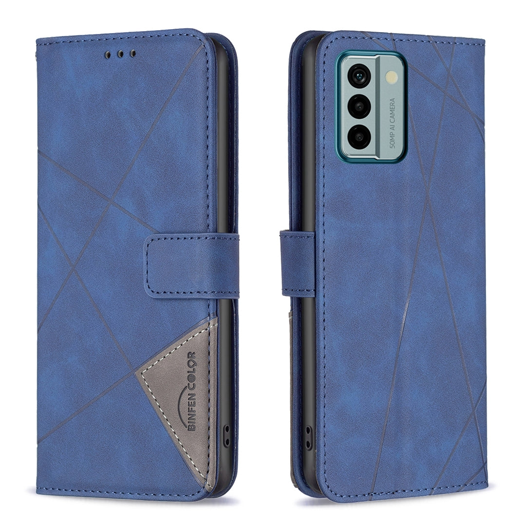 Nokia G22 Rhombus Texture Leather Phone Case with Magnetic Buckle and Card Holder
