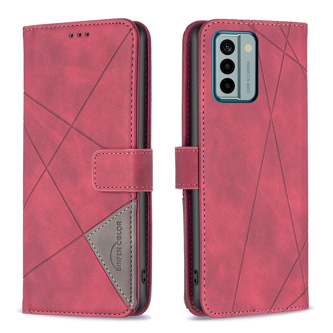 Nokia G22 Rhombus Texture Leather Phone Case with Magnetic Buckle and Card Holder