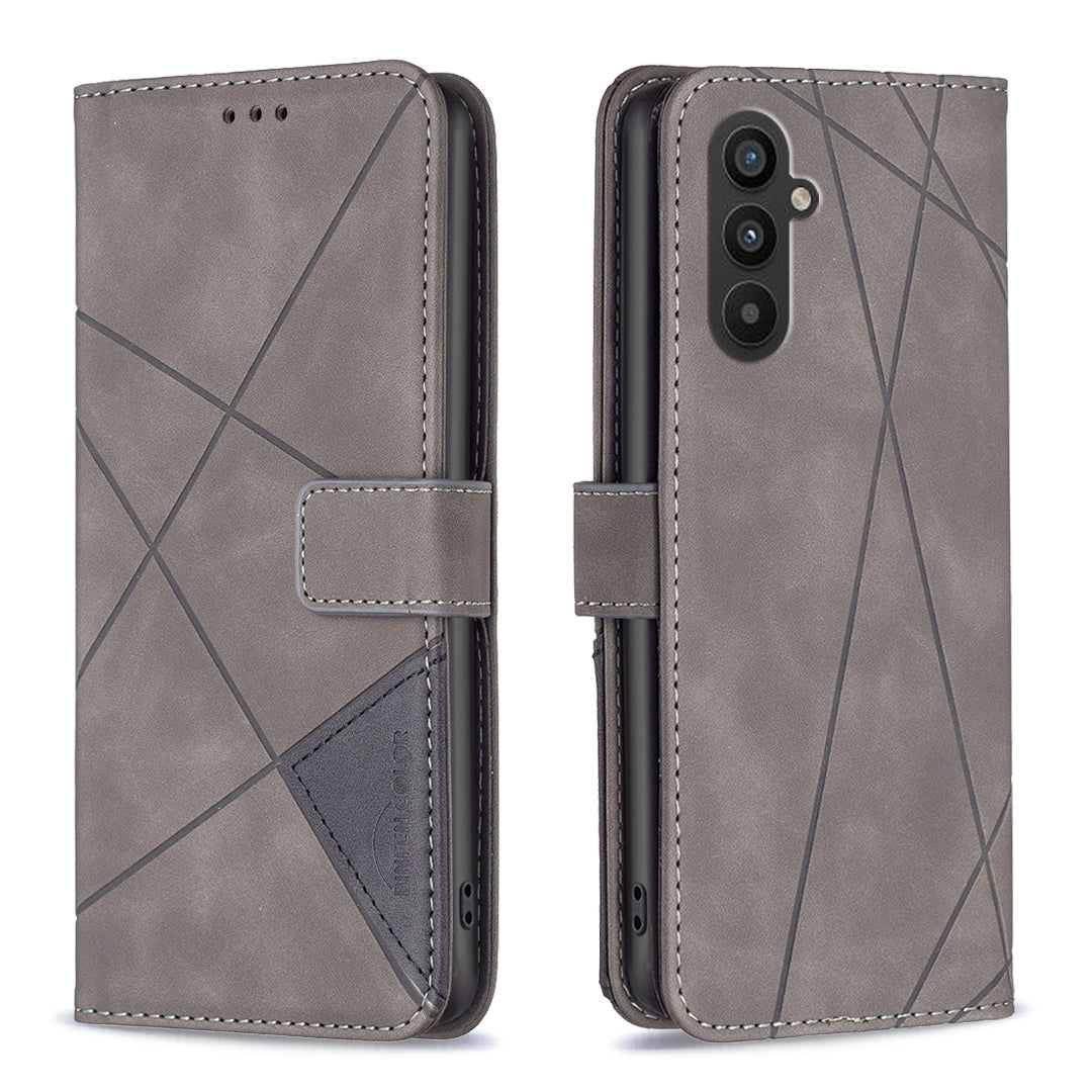 Samsung Galaxy A24 4G Rhombus Texture Leather Phone Case with Magnetic Buckle and Card Holder